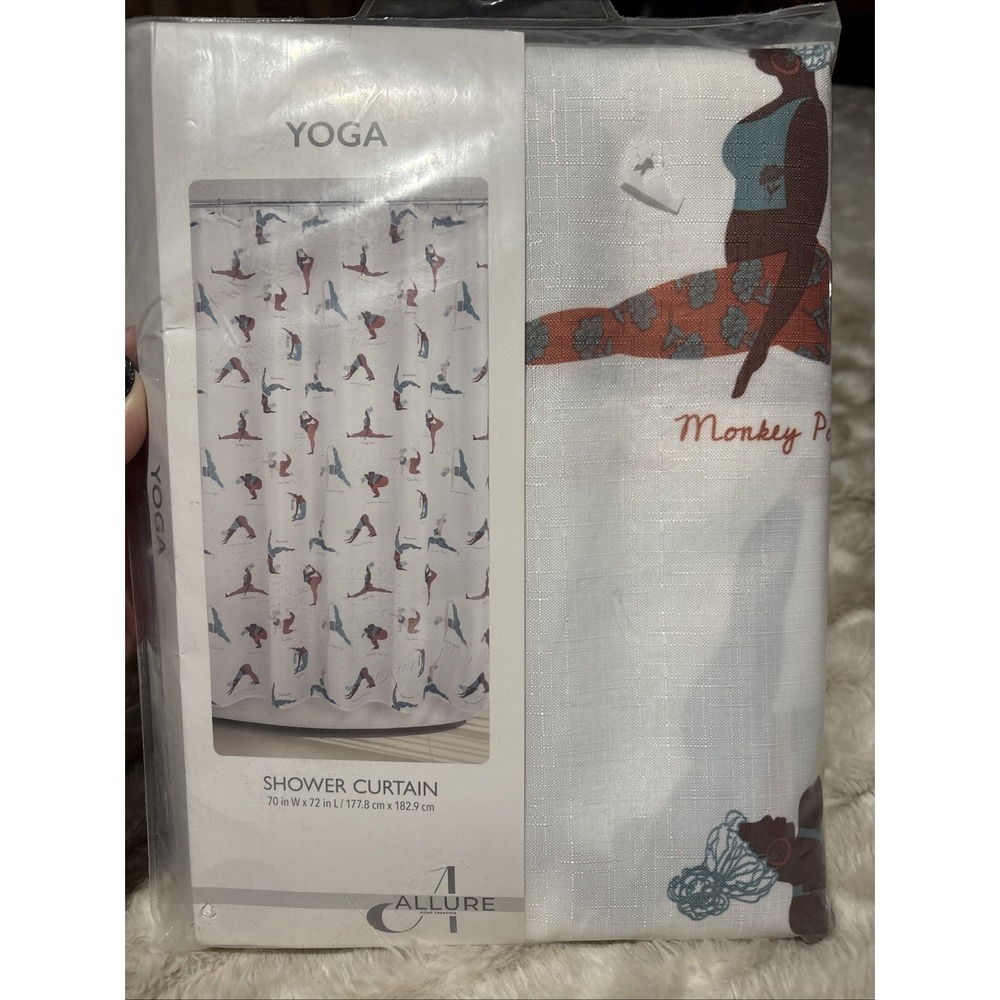 New Yoga Print Shower Curtain 70" x 72" White 2021 Allure Home Creation